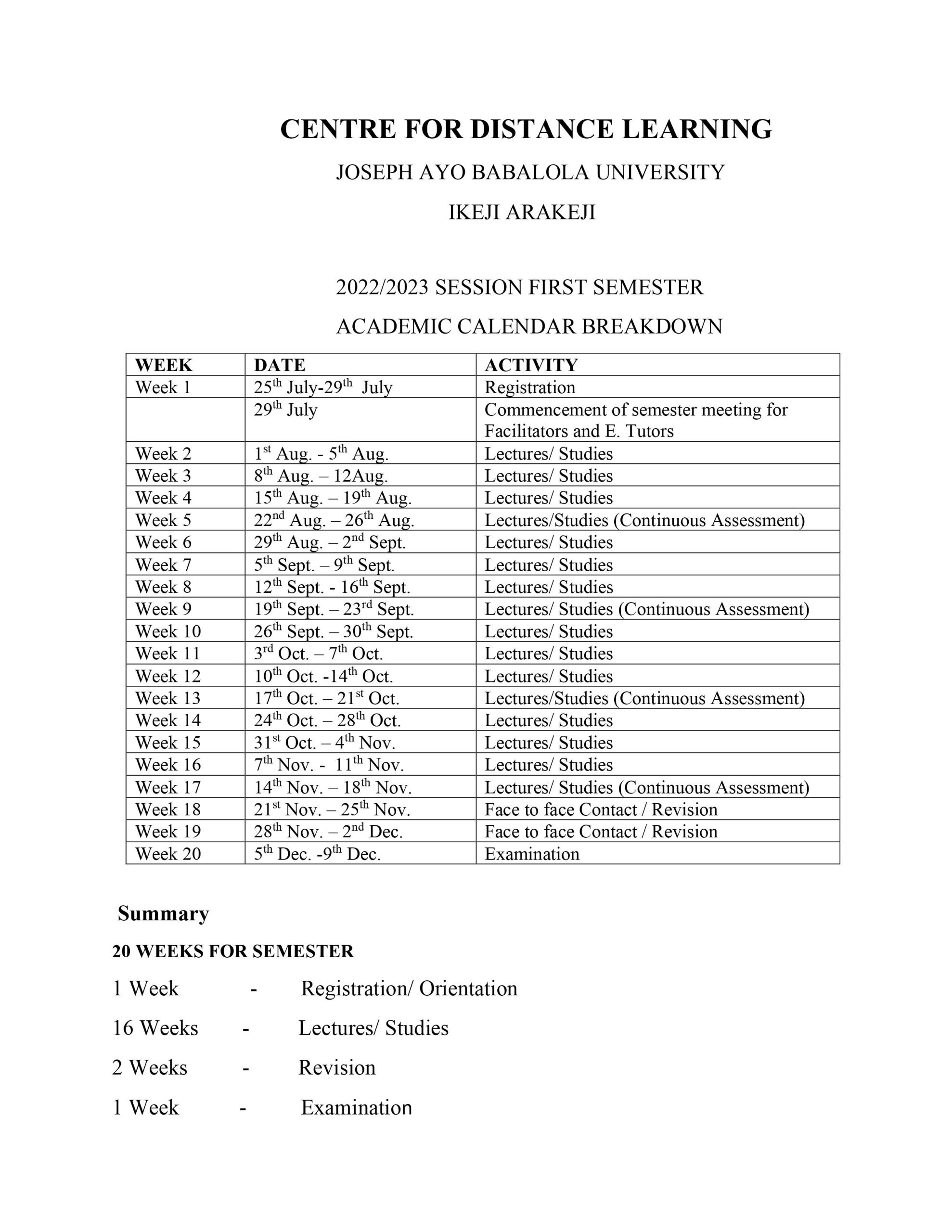 CDL ACADEMC CALENDER
